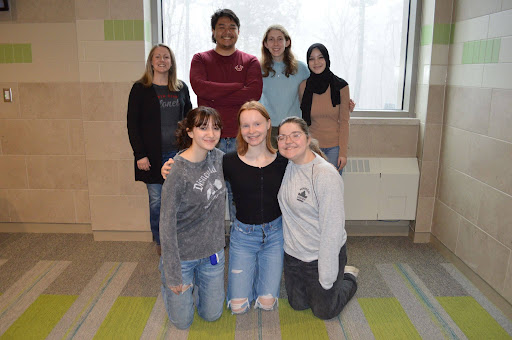 The Colonel Chronicle Staff (top left to right: Ms. Ledoux, Jason Murillo, 24 Anya Geist, 24 Rania Amallah, 24; bottom left to right: Lucy Reidy, 25, Lila Tallagnon, 25 Sarah Jeffers, 25