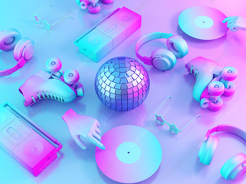80s pop culture, conceptual illustration.